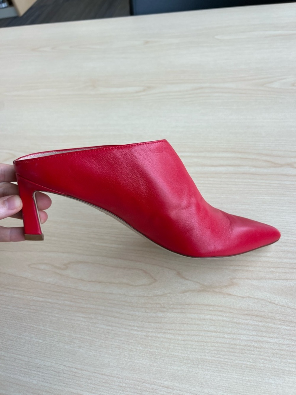 Stuart Weitzman mira red leather pointed toe slide on mules kitten heels 7.5 - Picture 15 of 16